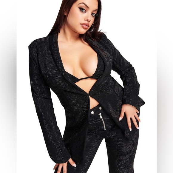 I AM GIA MARIAH DIAMANTE BLACK GLITTER BLAZER - Picture 3 of 8
